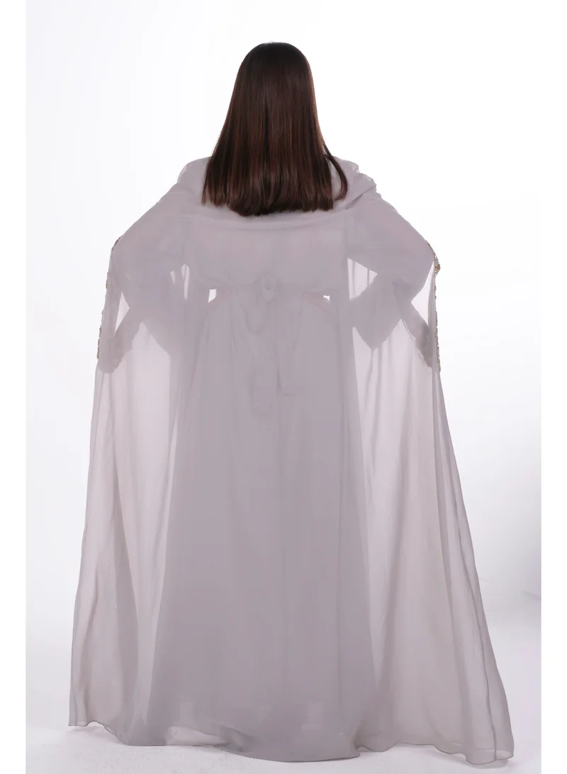 AL BENT AL SHARQIEH grey emboidered chiffon kaftan dress for Women | Best Price UAE